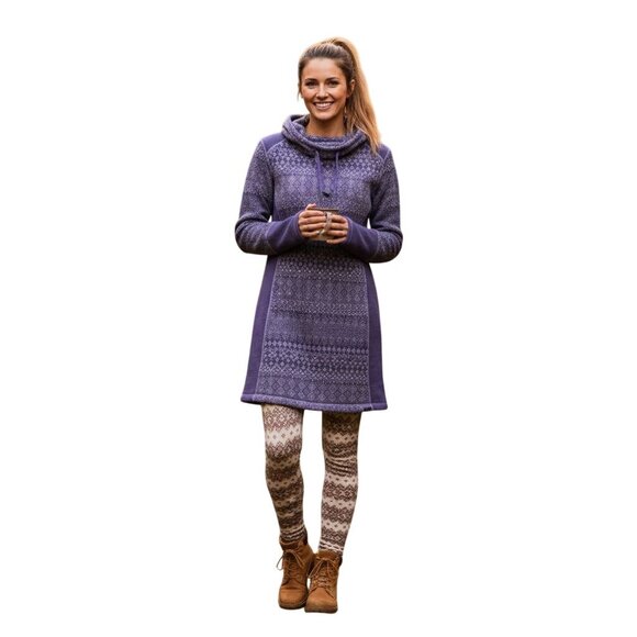 Prana Fairisle Fleece Hooded Sweater Dress Purple Size S - Picture 1 of 5